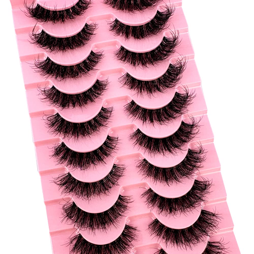 HBZGTLAD New crisscross mink eyelashes 10 pairs mink lashes invisible band mink lashes reusable full strip false eyelashes Makeup in Bulk (BD21)