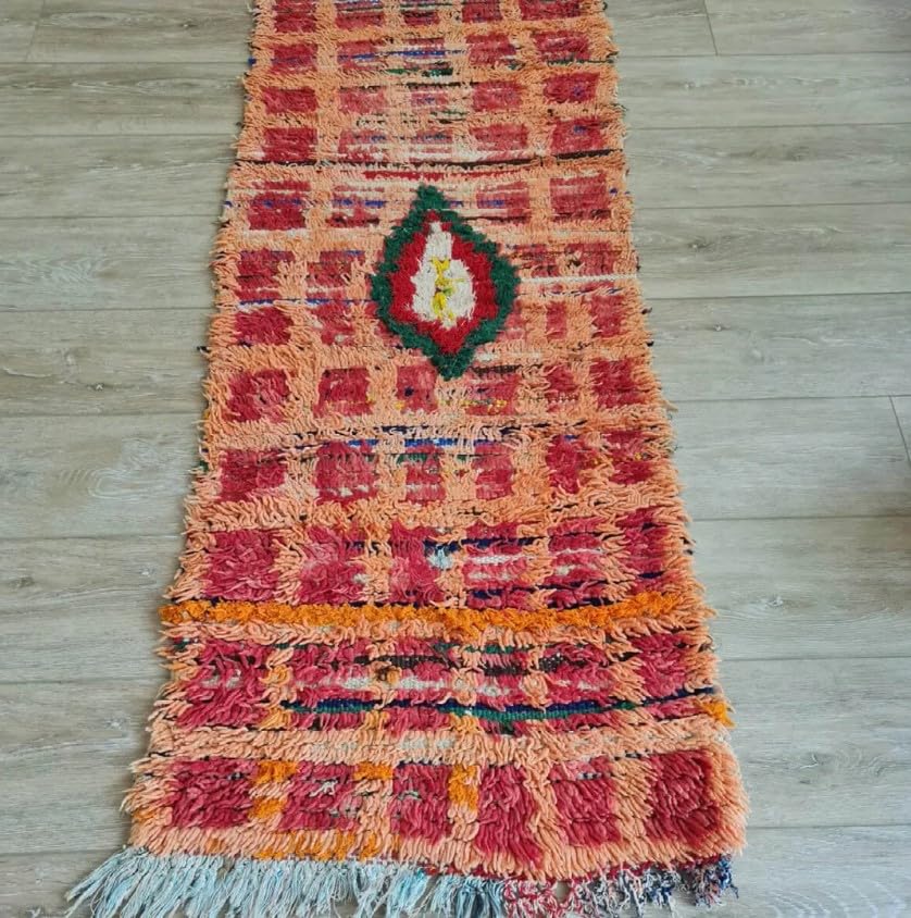Générique Tifinagh Shop - Tapis Berbère Azilal Multicolore 195 x 63 cm - Authentique Tapis Marocain Fait Main en Laine - Motifs Traditionnels - Pièce Unique