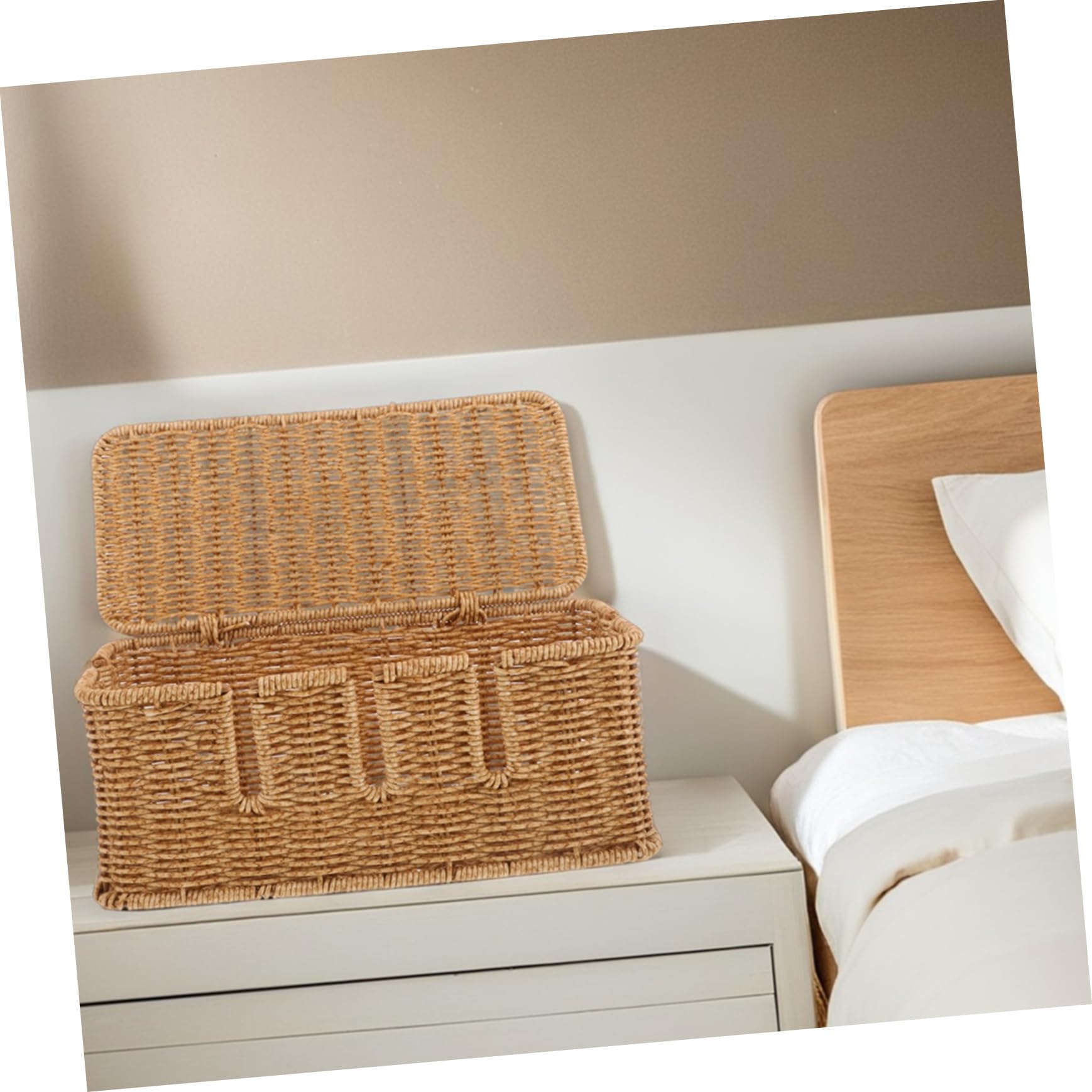Organizzatore Cavi Elettrici da Scrivania in Plastico, Stile Rattan | Box Decorativo per Ufficio e Casa, Struttura Robusta, Ottimizza Spazio sulla Scrivania