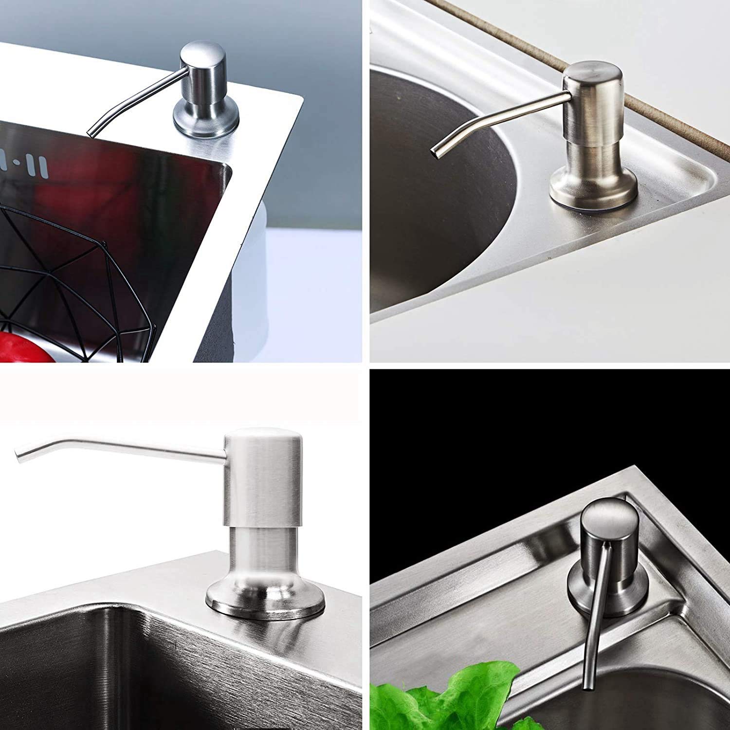 Seifenspender für Küchenspüle, Seifenspender Einbau Küche with Verlängerungsschlauch, Einbau Spülmittelspender Pumpe Von Oben Befüllbar Für Küche Spülbecken (Silber)