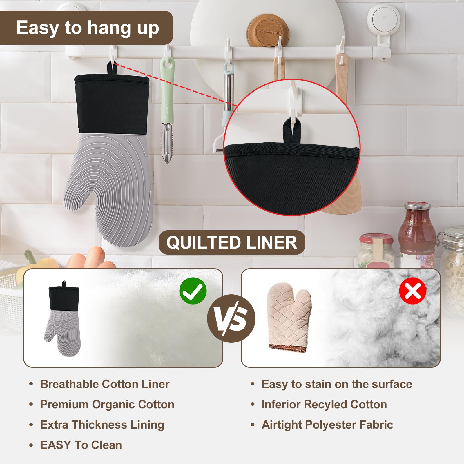 Ofenhandschuhe, Silikon, Ofenhandschuhe, hitzebeständig, 250 °C, Silikon, Ofenhandschuhe, 1 Paar, BPA-frei, rutschfest, für Küche, Mikrowelle, Ofenhandschuhe