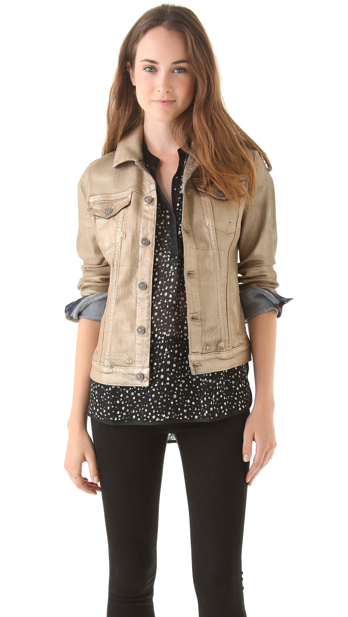 7 For All Mankind Women's Gold Coated Denim Jacket