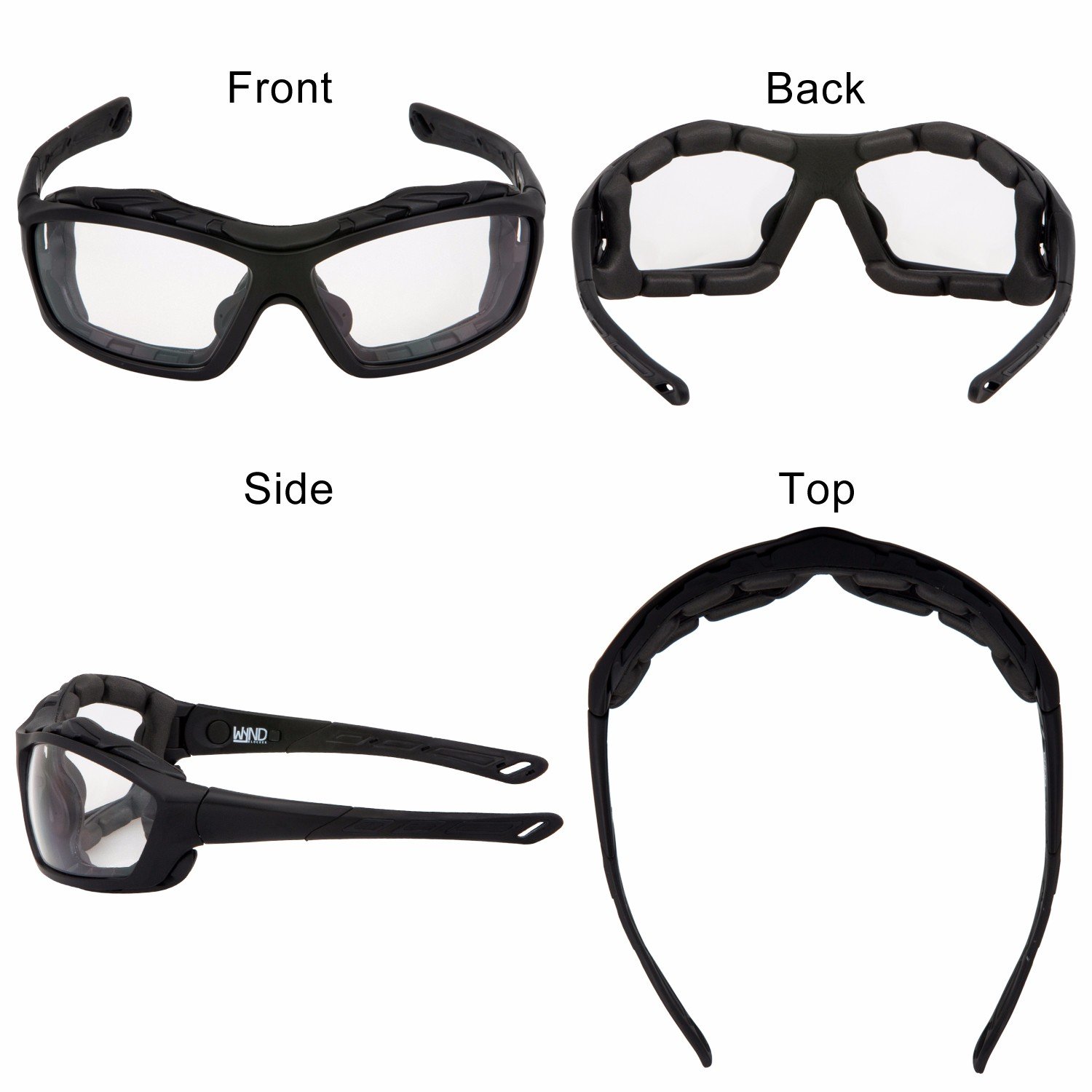 WYND Blocker Motorcycle Riding Glasses Extreme Sports Wrap Sunglasses (Black/Clear)