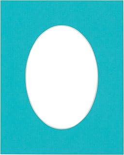 8x11 Mat Bevel Cut for 6x9 Photos - Precut Aquamarine Blue Oval Shaped Photo Mat Board Opening - Acid Free Matte to Protect Your Pictures - Bevel Cut for Family Photos, Pack of 1 Matboard