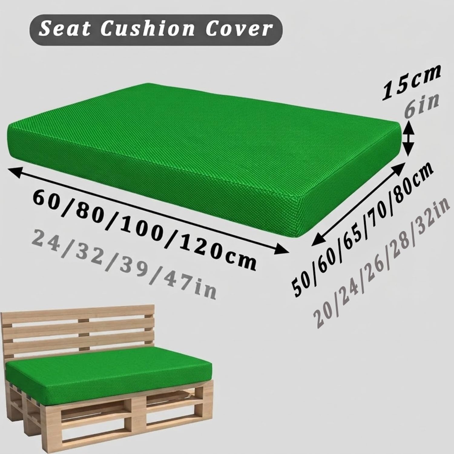 Générique Housses de Coussin pour Palette Extérieur 120×60 120×80 60×80 120×40, Revêtement de Rechange Imperméable Réversible avec Zip, Housse Canapé Jardin sur Mesure(Military Green,Seat 60x120cm)