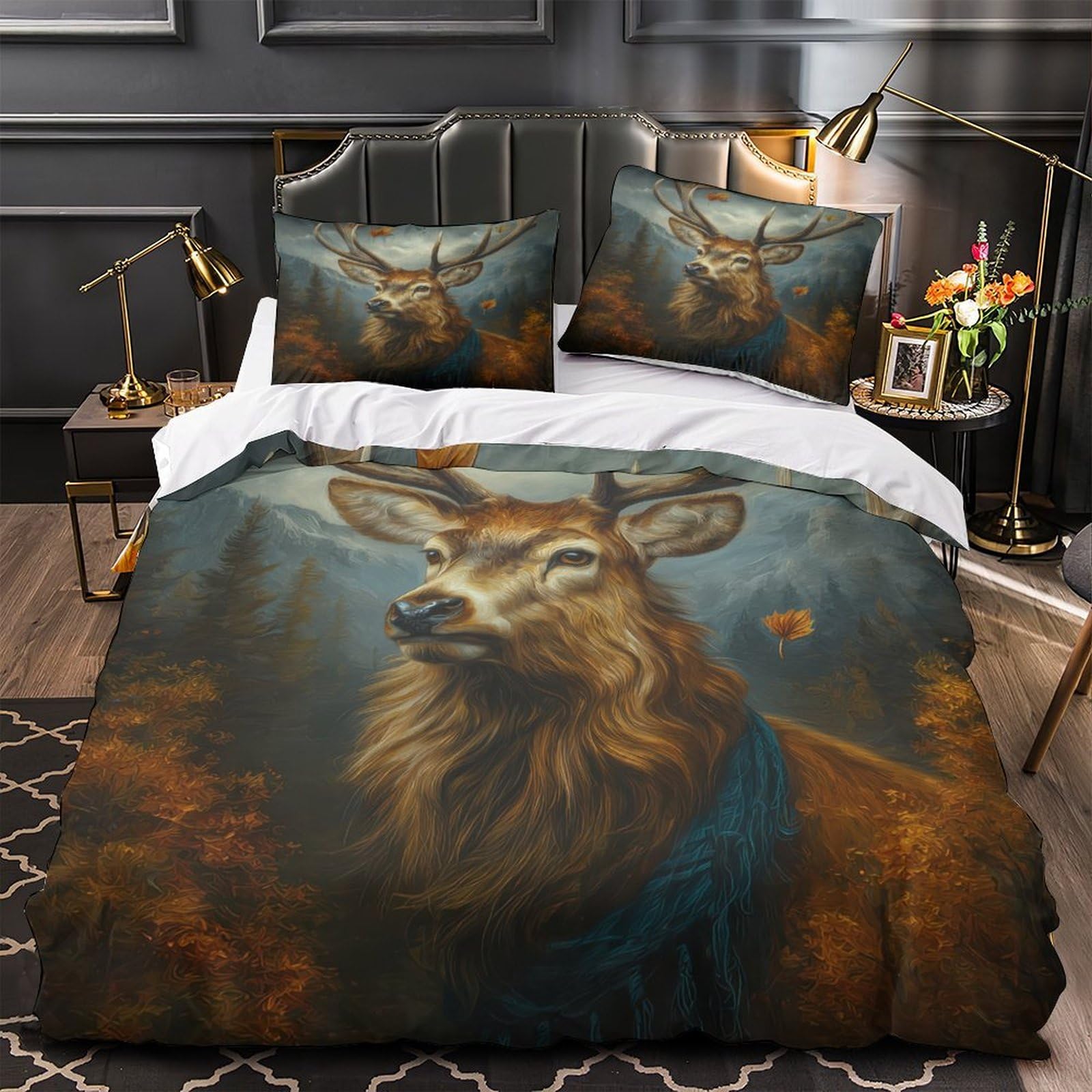 Housse de couette cerf 3D pour une chambre d'enfant chaleureuse en automne
