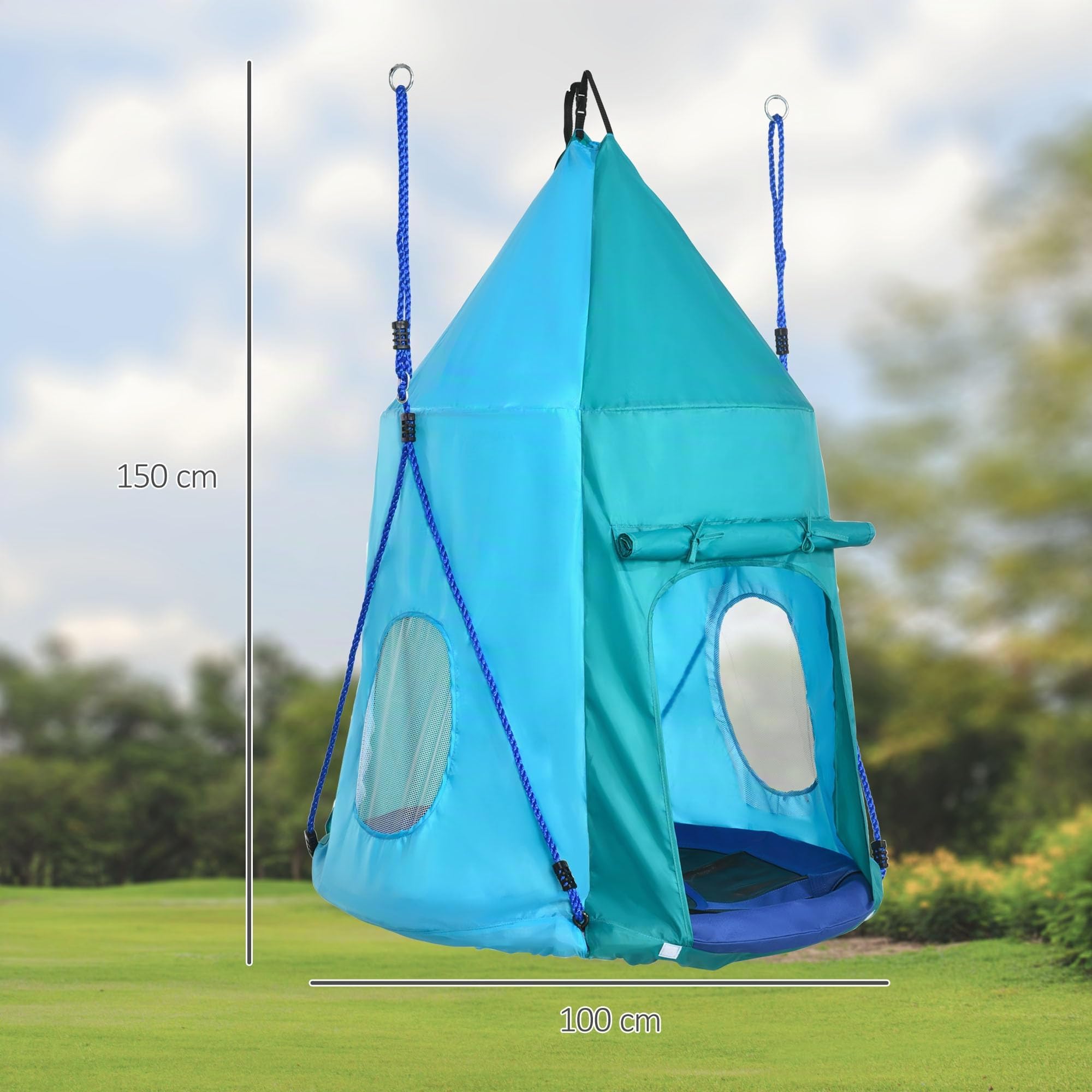 Outsunny Balançoire nid avec auvent Amovible Ø 100 cm, Bleu