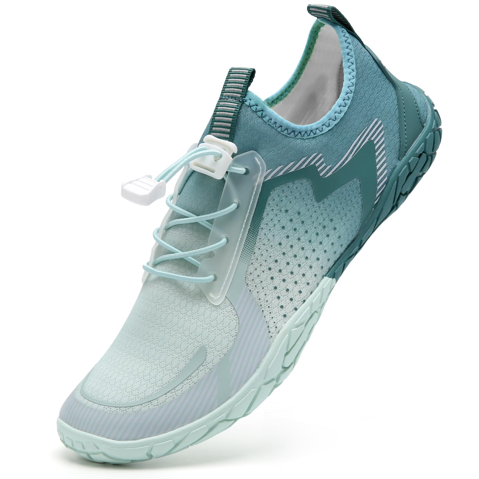 IceUnicorn Barfuss Schuhe Damen Herren Badeschuhe Wasserschuhe(098-Grün Weiß,45EU)