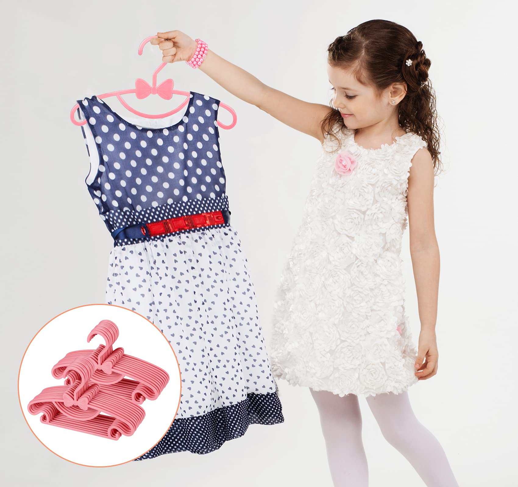 Set di 40 grucce per bambini con graziosi archi, antiscivolo, 29,5 cm, con 3 pezzi, salvaspazio, per guardaroba dei bambini