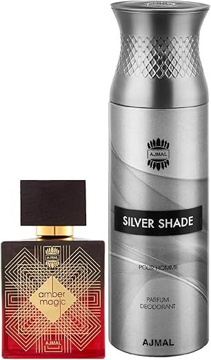 Ajmal Amber Magic EDP Spicy Aromatic Perfume 100ml for Men and Silver Shade Homme Deodorant Citrus Woody Fragrance 200ml for Men