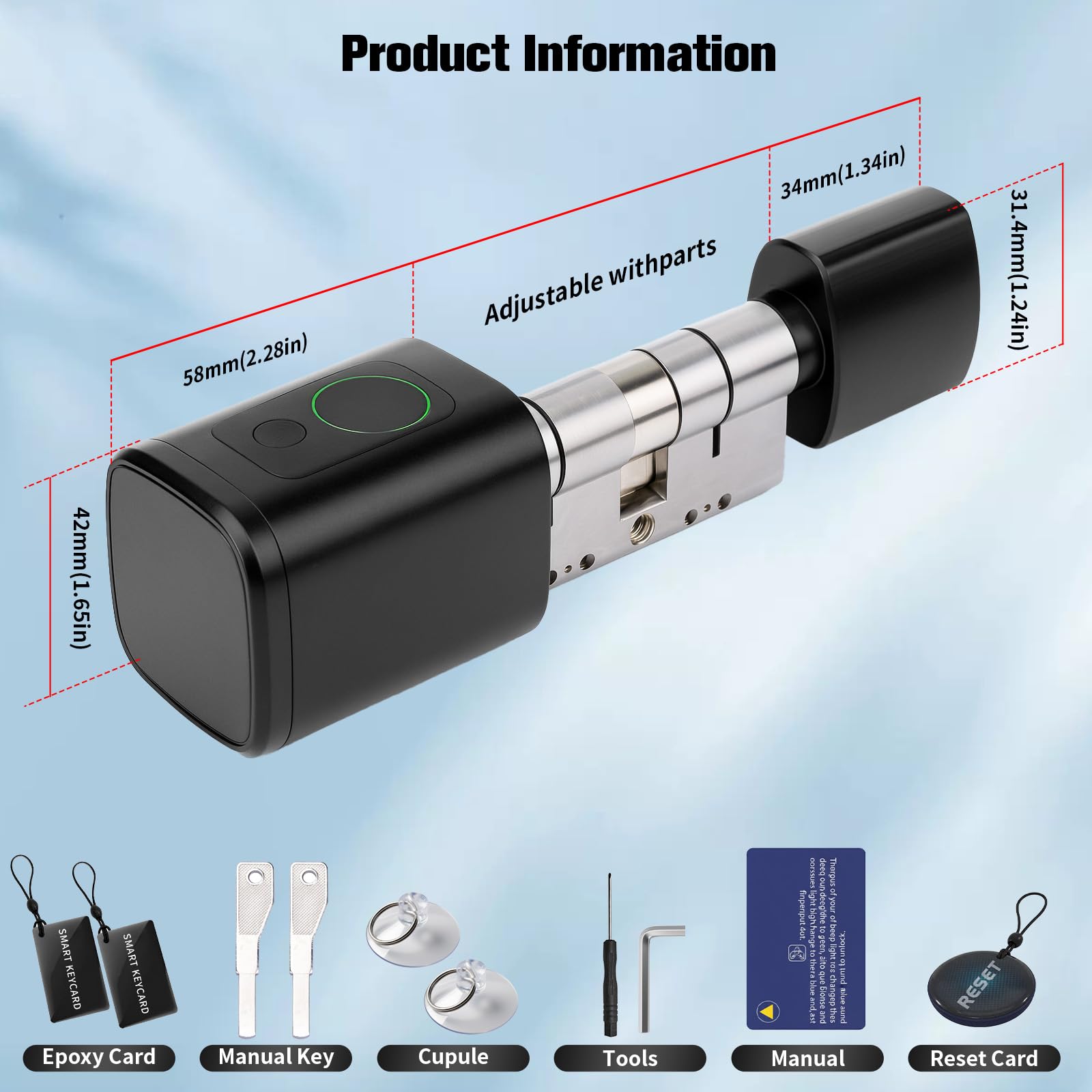 Electronic Door Lock Fingerprint, Smart Lock with Adjustable Lock Cylinder 60-90 mm, Front Door Lock with Fingerprint - Image 2