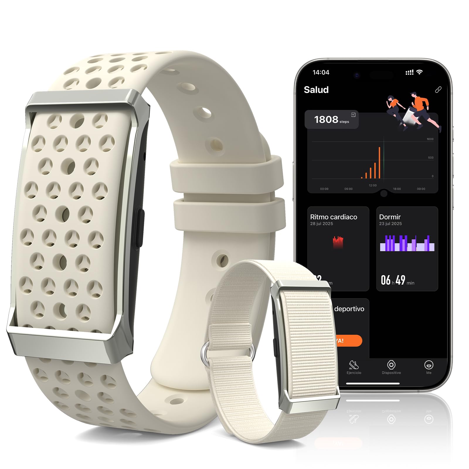 Pulsera de Actividad Inteligente Sin Pantalla Mujer Hombre | Monitoreo 24/7 de Actividad, Sueño & Frecuencia Cardíaca, Modo Multideporte, Batería 35 Días, IP68