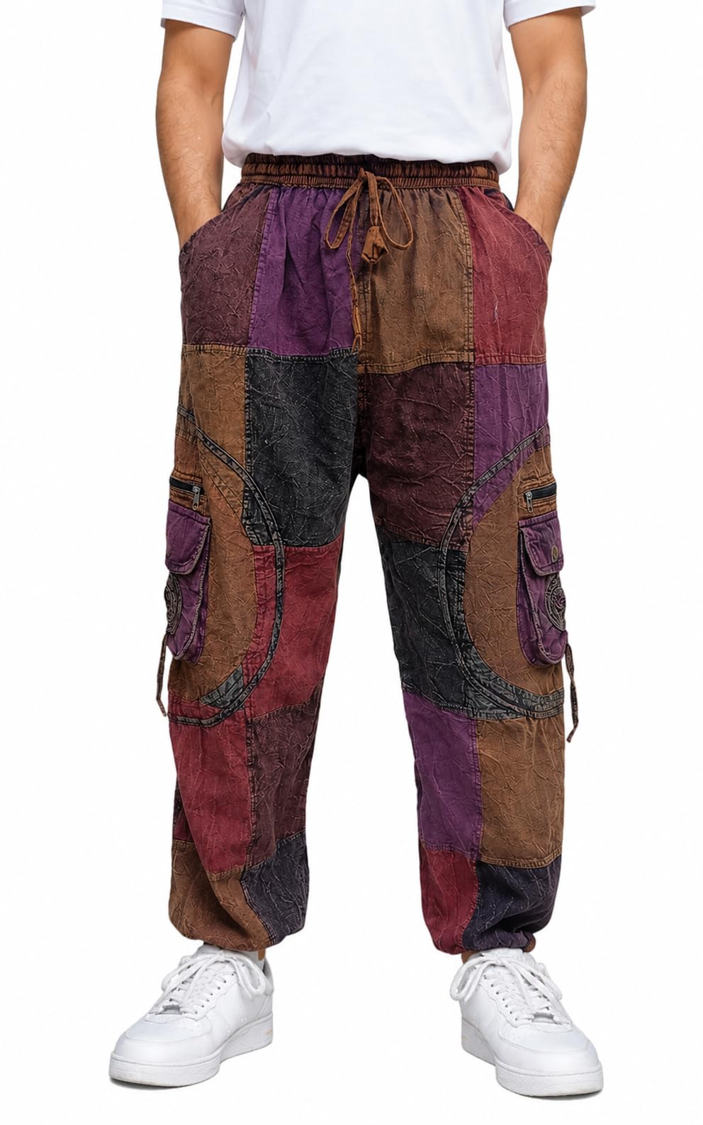 Shamika Multicolor Cotton Causal Pants for Men | for Women | Patchwork | Pockets | Yoga Trousers | Hippie | Loose Pants | Losse Trouser | Causal Trouser-image-2