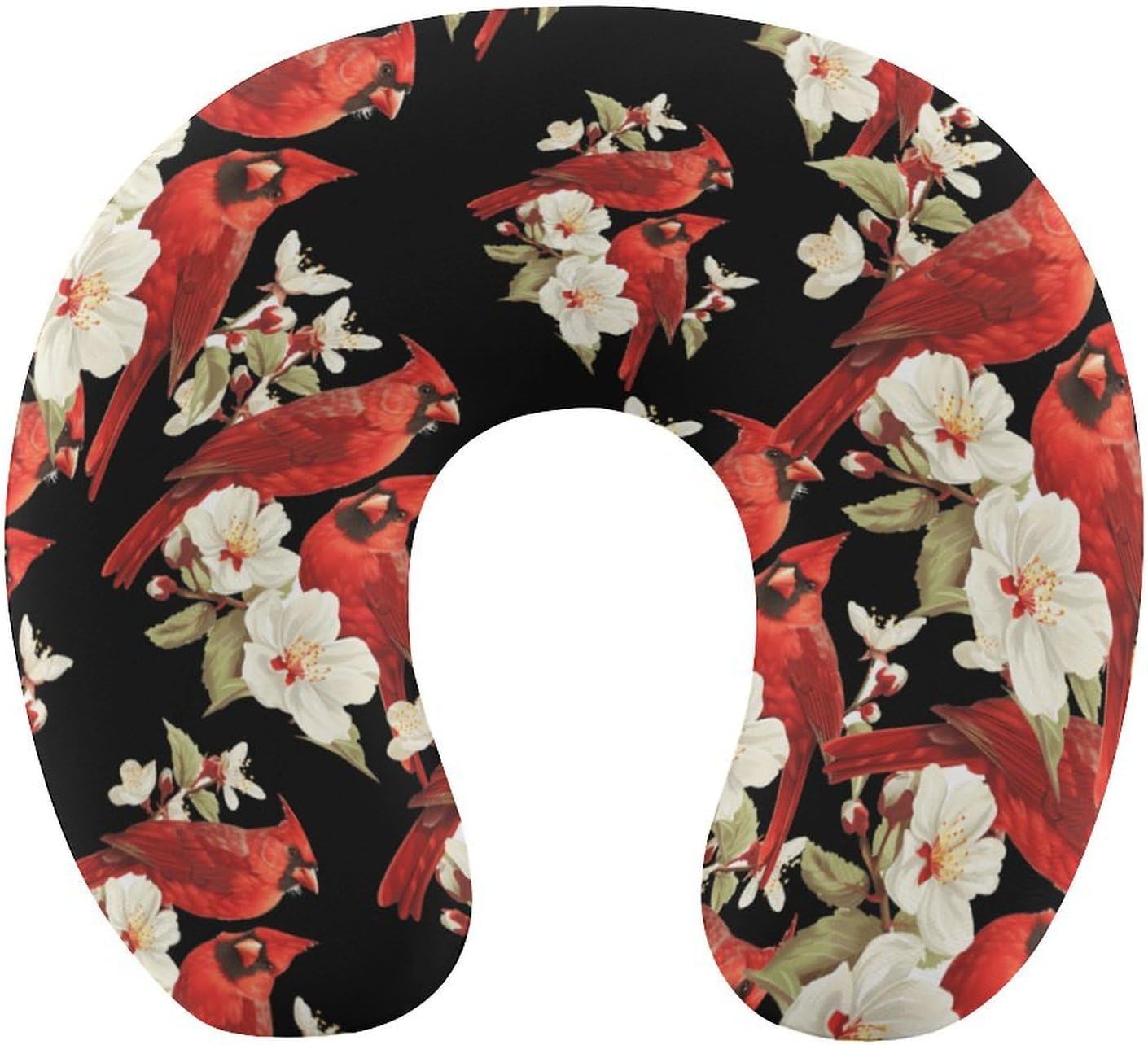 Red Cardinal Bird Flower Travel Pillow U Shape Neck Pillow Washable Pillowcase for Sleeping Chair