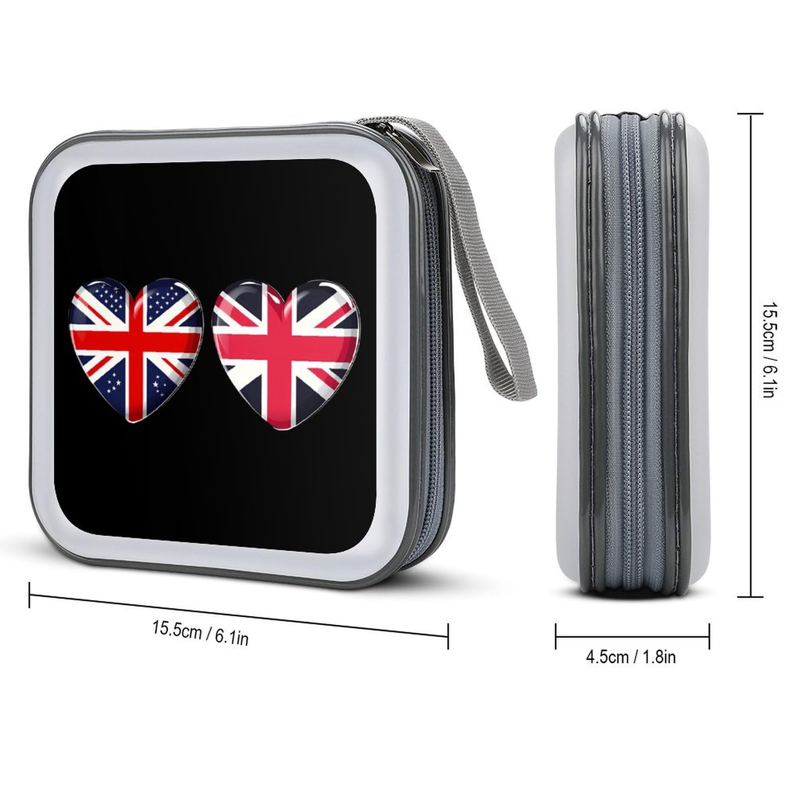 UK Great Britain Heart Flag CD Case Portable DVD Holder Storage Organizer for Home Travel