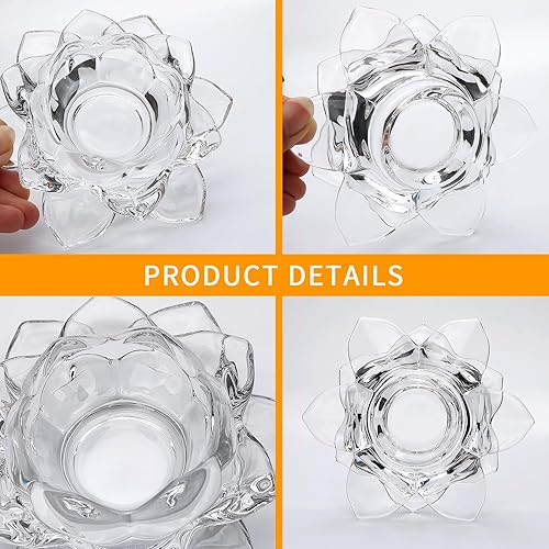 Miniatura 3 de Juego de 15 portavelas de loto de cristal de cristal, portavelas votivo para decoración del hogar, boda y fiesta, juego de 15