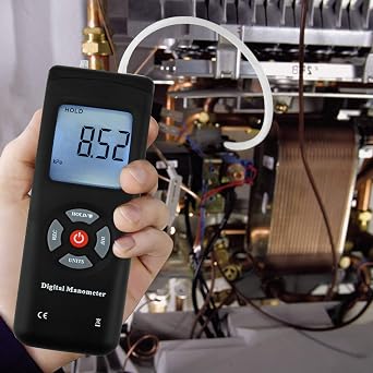 Manometer, Professional Air Pressure Meter, Digital Manometer Gas Pressure Gauge Tester, 11 Units with Backlight, Suitable for Differential Pressure of 1-2 Pipes Air Condition System Measurement