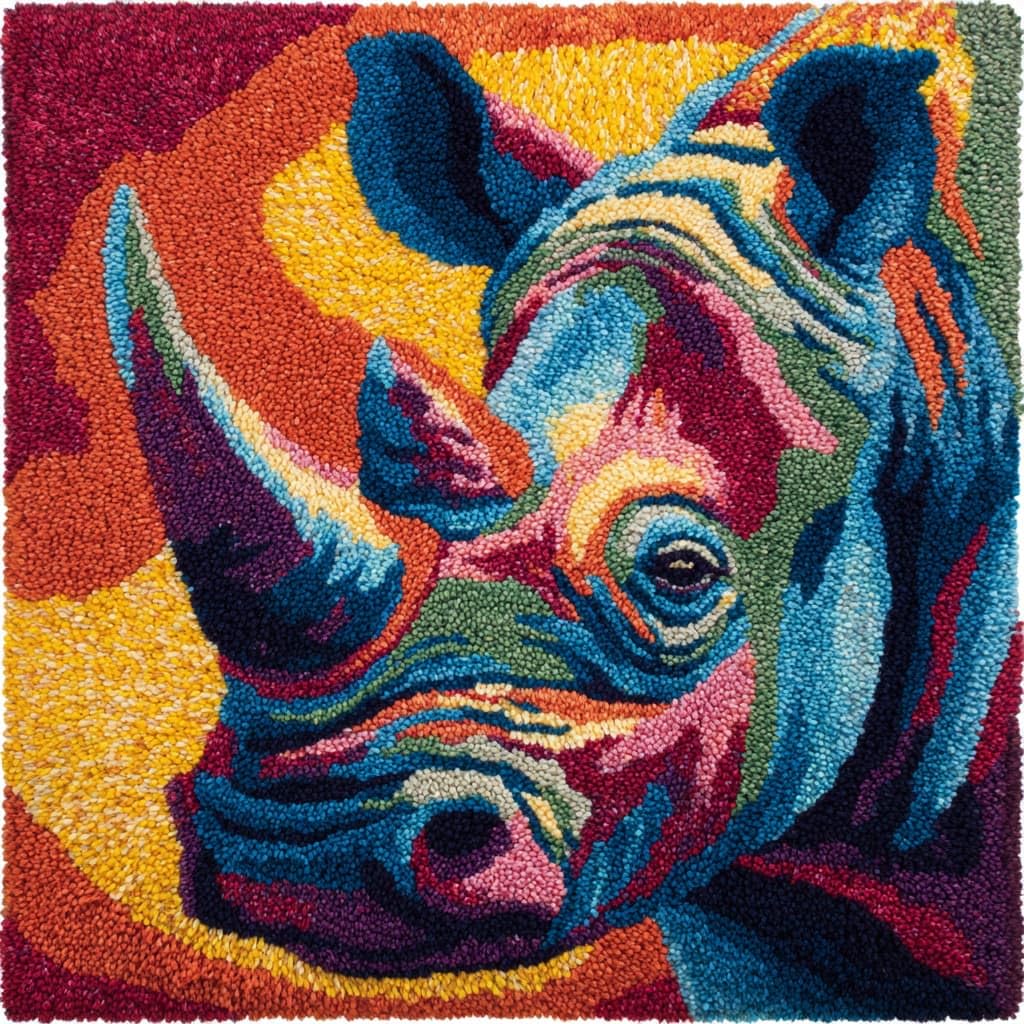 WallustrioaW Latch Hook Kits DIY Throw Pillow Cover,Animal Rhinoceros