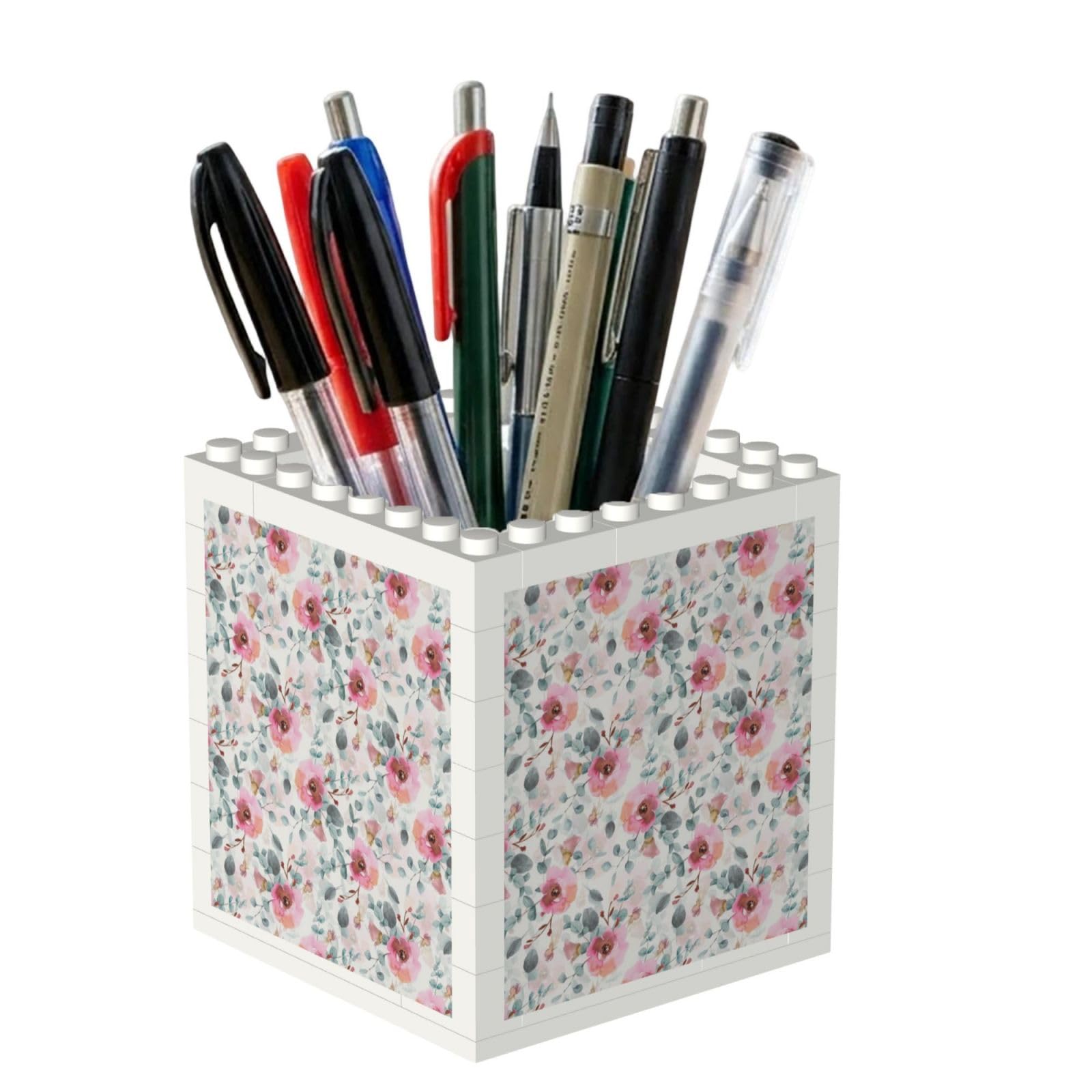 Poadnly Australian Flora Watercolor Eucalyptus And Blush Flowers, Pen Pot Pencil Holder for Office Home School, Compact Desk Organiser for Office Stationery