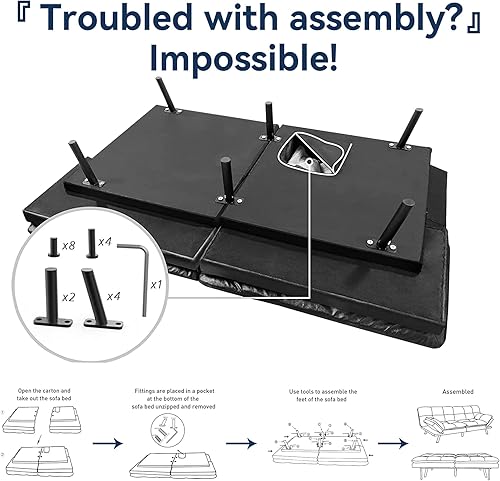 Miniatura 6 de Opoiar Sofá cama futón, sofá convertible de espuma viscoelástica, juegos de futón de piel sintética con colchón incluido, sofá cama moderno para