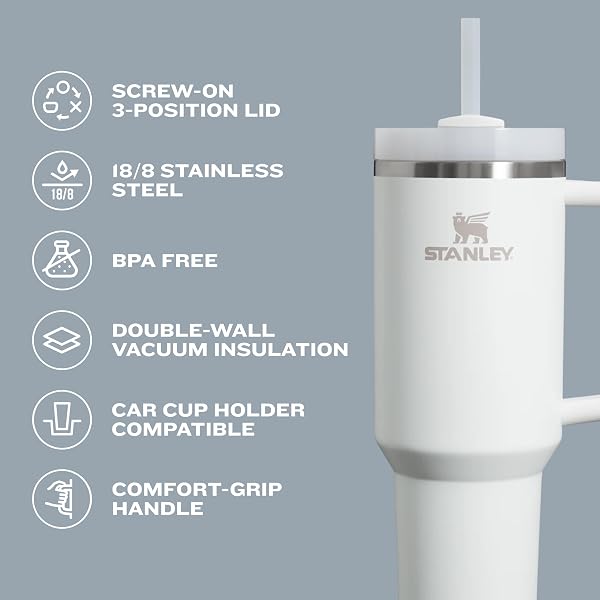Stanley Quencher - Vaso H2.0 con mango - 1200 ml - Tapa de rosca con pajita incluida - Antifugas y portavasos de coche compatible para viajes - Vaso térmico de acero - 4