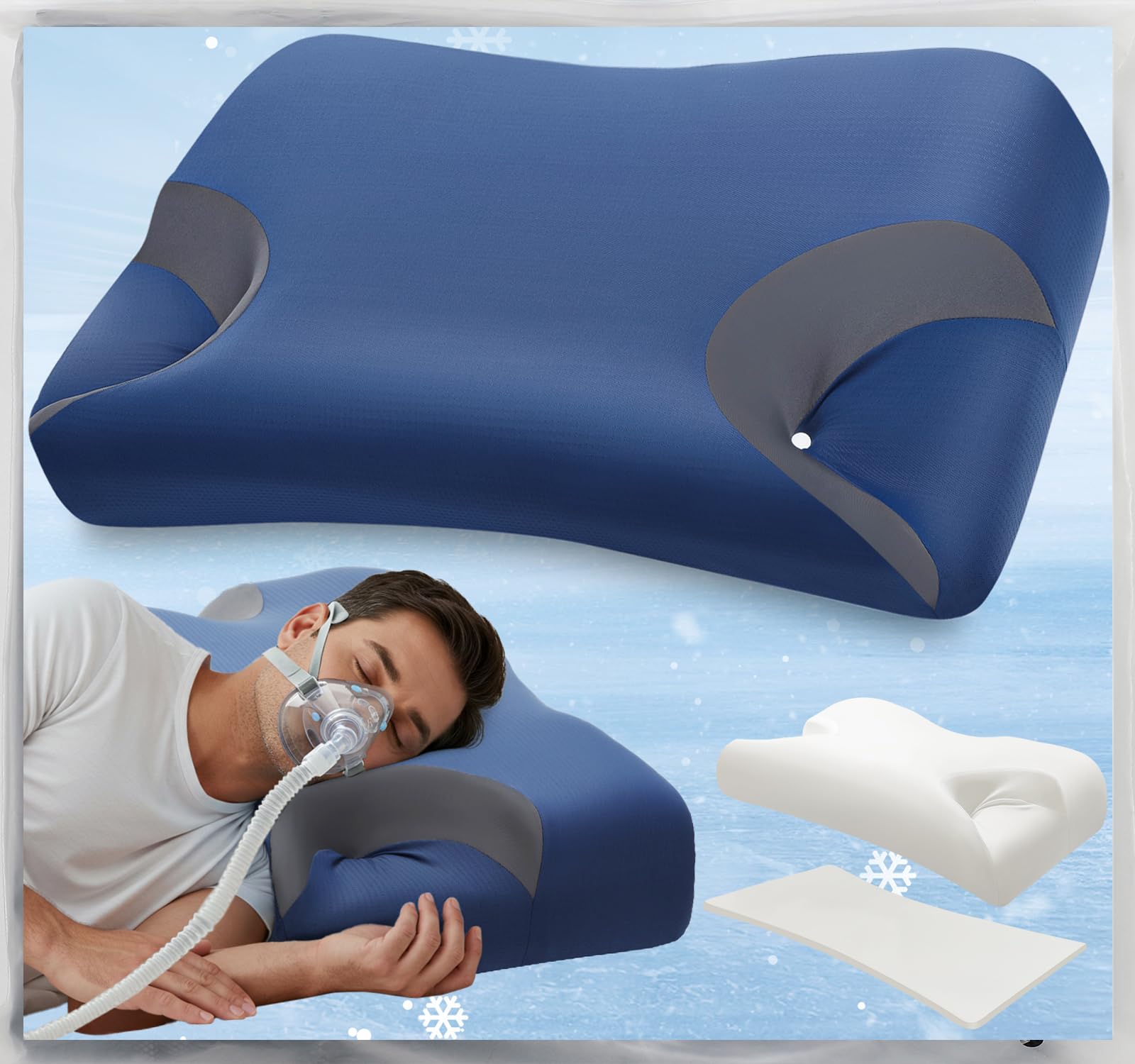 Adjustable CPAP Pillow for Side Back Sleepers Reduce Mask Air Leaks Pressure Cervical Memory Foam Neck Support with