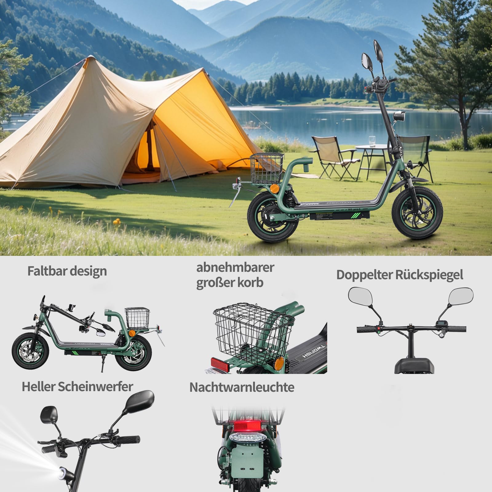 TWOFISH Monopattino Elettrico per Adulti, Scooter Elettrico da 12 Pollici Dotato di Motore da 500 W, Batteria da 48 V 13 Ah, Velocità Massima di 25 km/h, Capacità di Carico di 120 kg