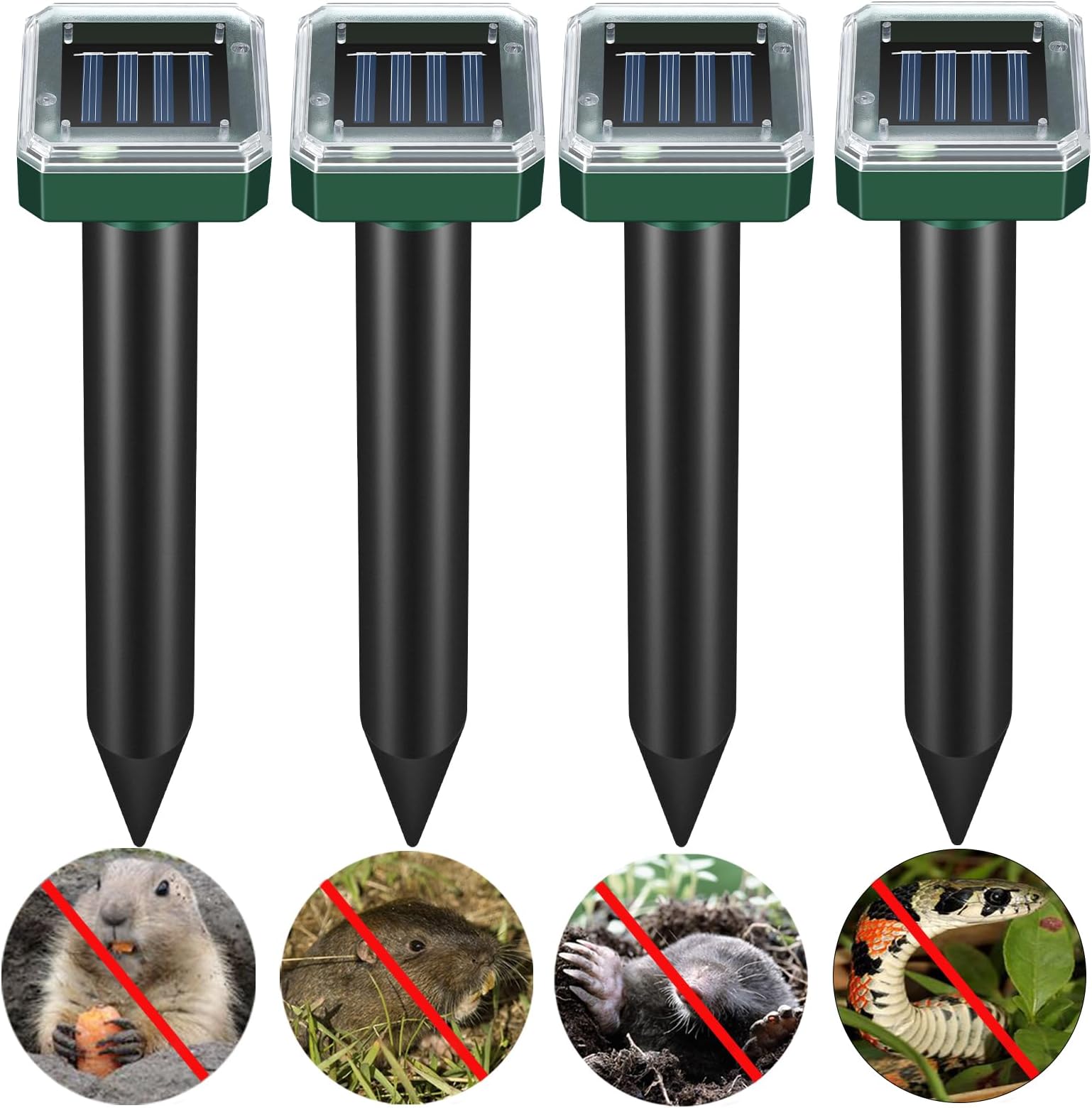 Solar Mole Repellent, Ultrasonic Mole Repellent Solar Powered,Outdoor Waterproof Ultrasonic Snake Repellent for Get Rid of Mole, Gopher, Snakes, Vole and Other Underground Pests, Green