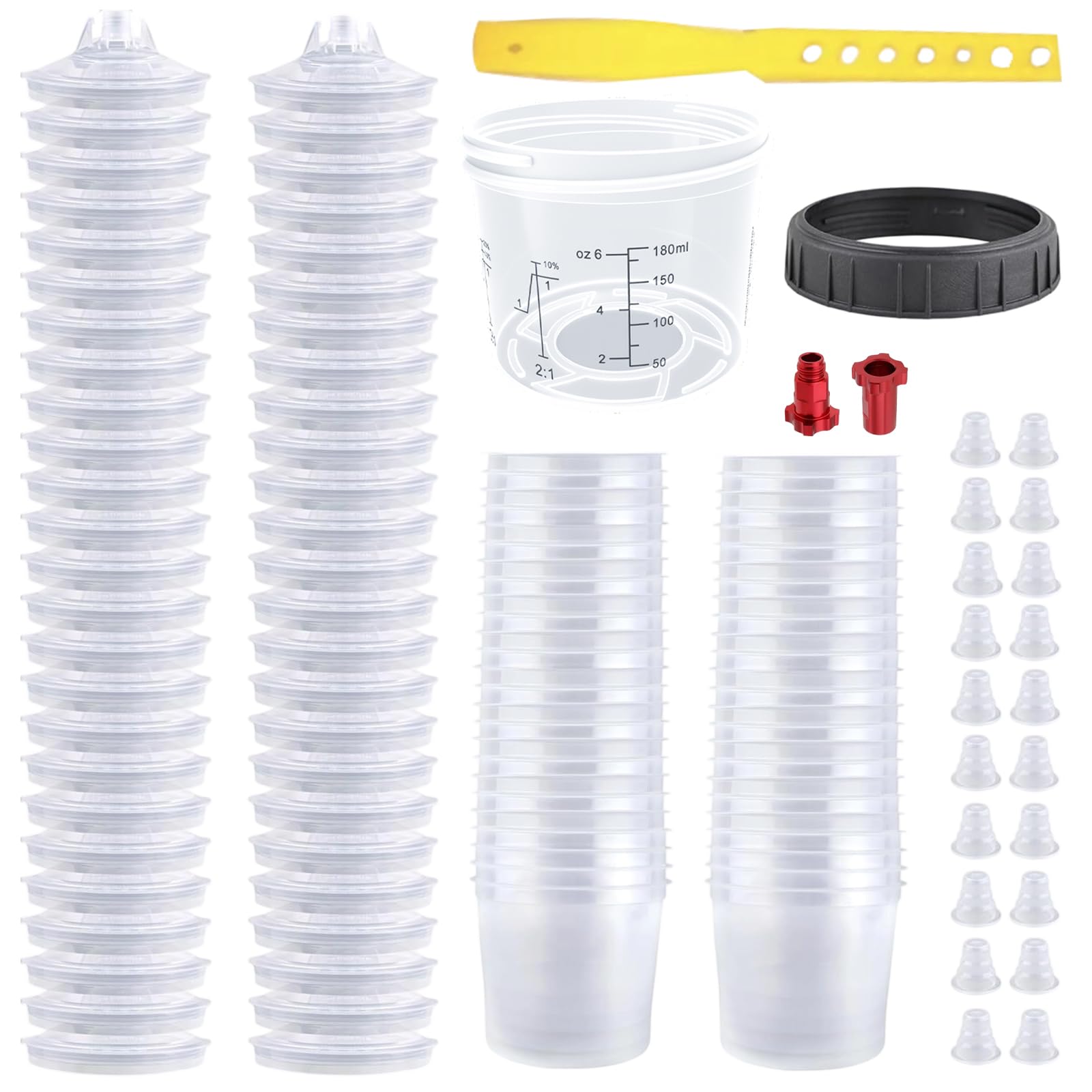 Throohills Disposable Paint Spray Gun Cup System for HVLP Paint Spray Paint Gun,Standard 6 Ounce (180ml) Kit with 50 Cups and Lids, 1 Hard Paint