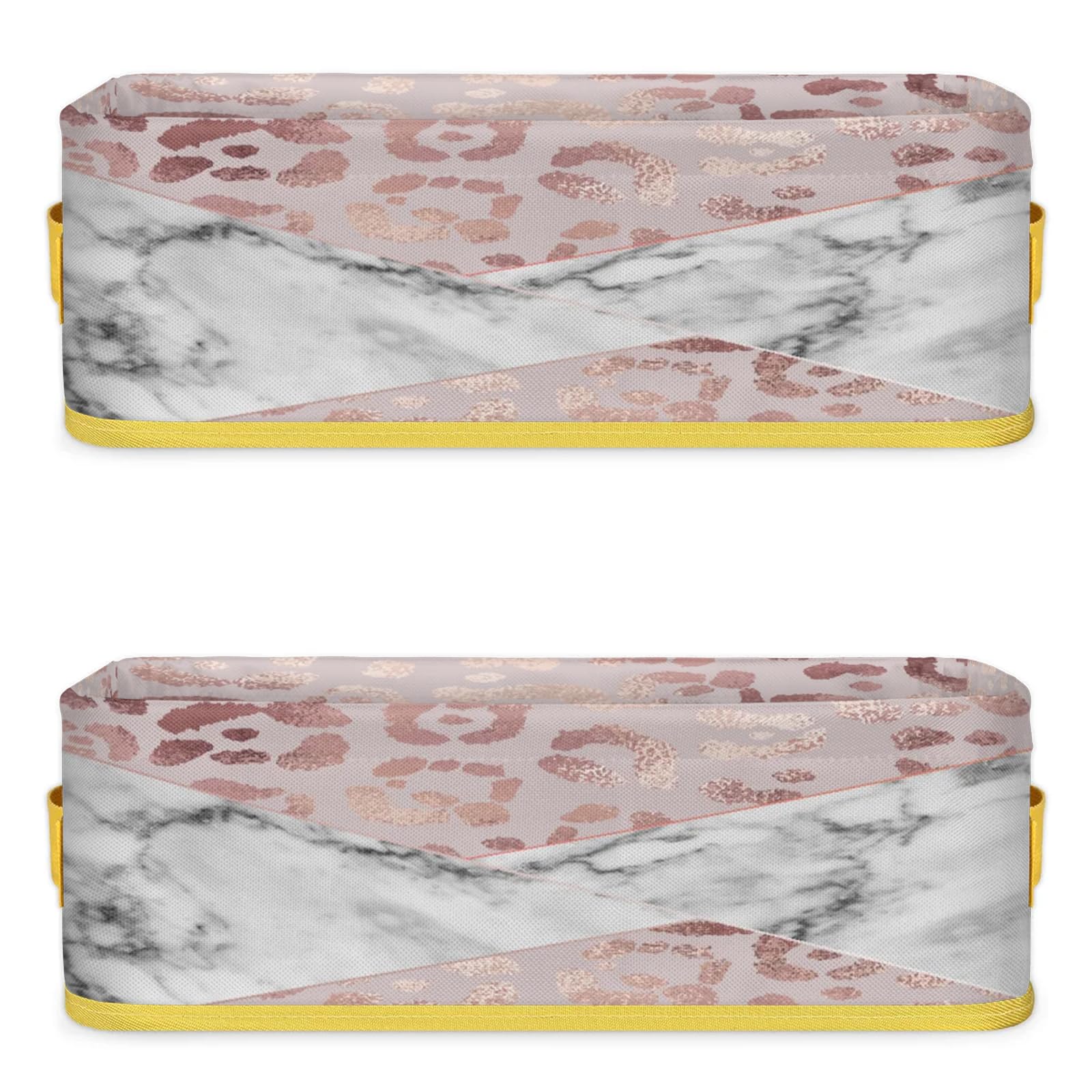 Rose Leopard Marble Pattern Bathroom Storage Basket Waterproof Foldable Storage Bins with Handles Decorative Toilet Paper Storage Basket for Organizing for House Bathroom Toiletries Set of 2