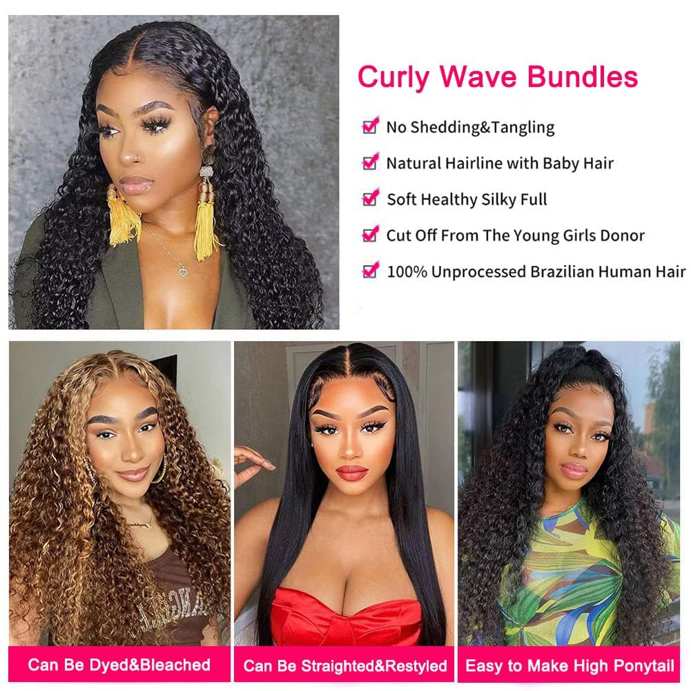 Human Brazilian Curly Hair Bundles Kinky Curly Brésilien Virgin Human Hair 80 Gram/Bundle (20 20 20, Natural Color)