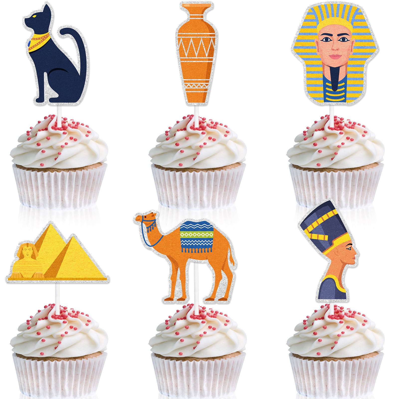 18-PCS Ancient Egypt Themed kids Happy Birthday Pyramid Cupcake Toppers Set - This is an exquisite themed birthday party, baby shower party, Egyptian