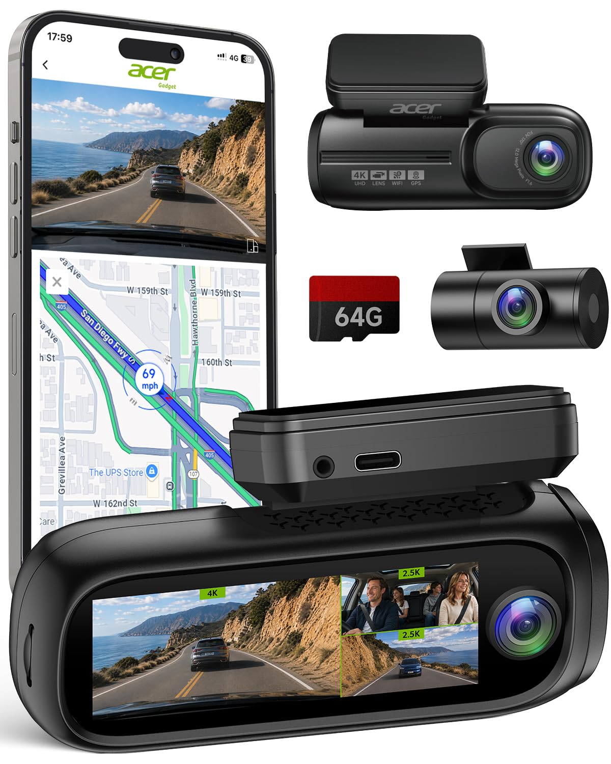 Photo 1 of Acer 4K 3-Channel Dash Cam
