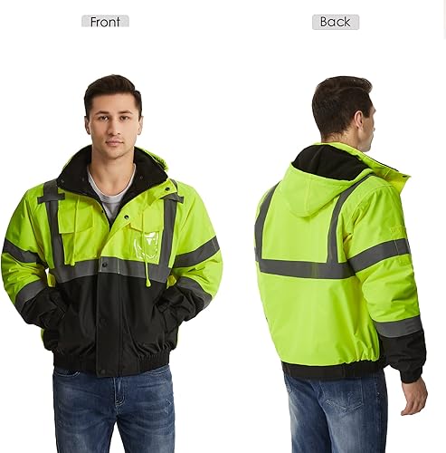 Miniatura 2 de SKSAFETY Chaquetas reflectantes de alta visibilidad para hombre, chaqueta de seguridad impermeable clase 3 con bolsillos, abrigos amarillos Hi Vis