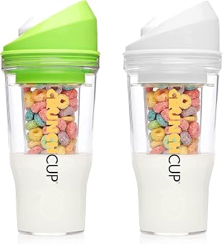 CRUNCHCUP Bundle & Save on Two Portable Cereal Tumblers - No Spoon, No Bowl, Its Cereal on the Go [Green & White]