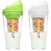 CRUNCHCUP Bundle & Save on Two Portable Cereal Tumblers - No Spoon, No Bowl, It's Cereal on the Go [Green & White]