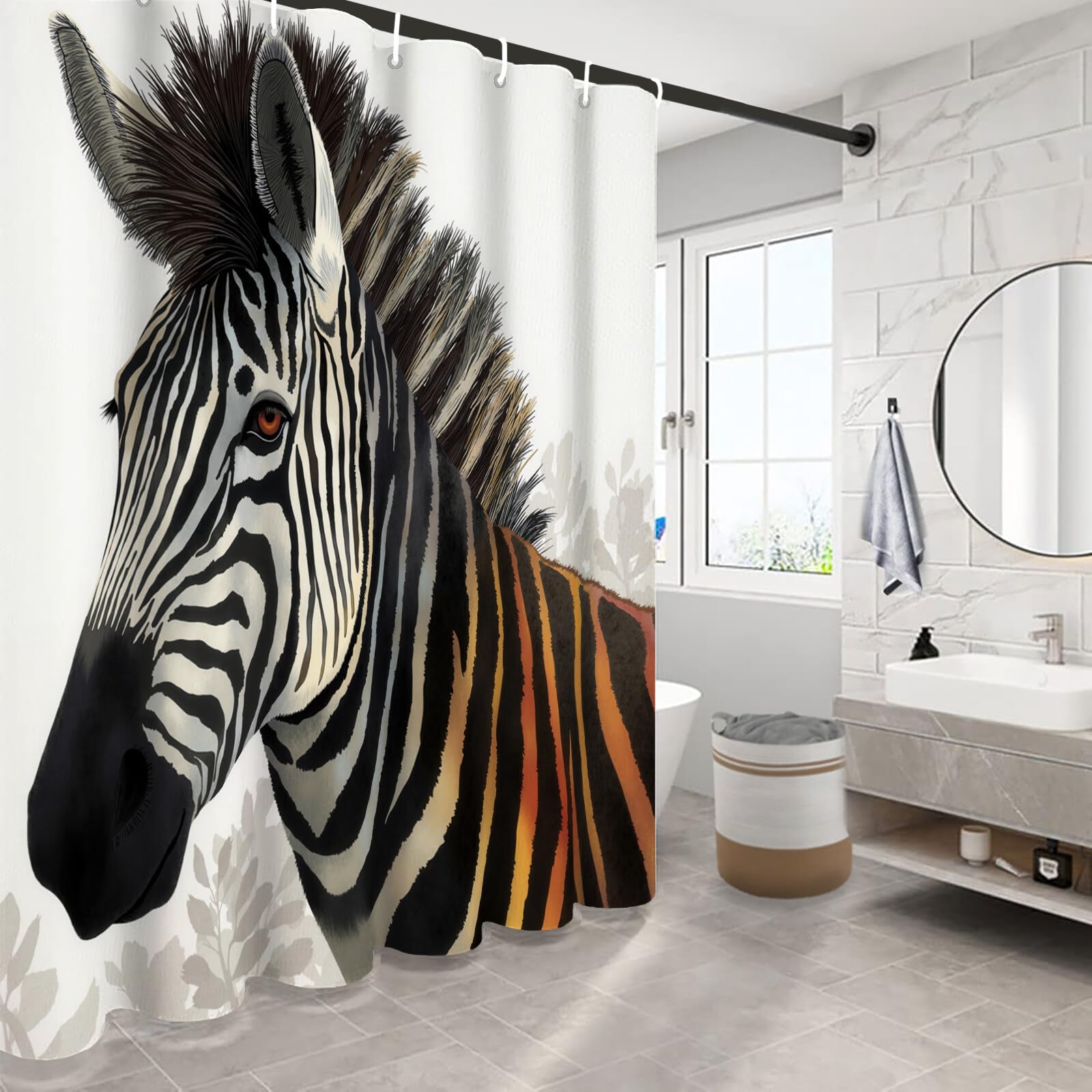 Rideau Douche,Rideau Baignoire Lavable en Machine Rideaux Douche Tissus Lavable Rideau De Baignoire Lavable pour Salle De Bain Domicile Baignoire Famille,Rayures Zébrées,