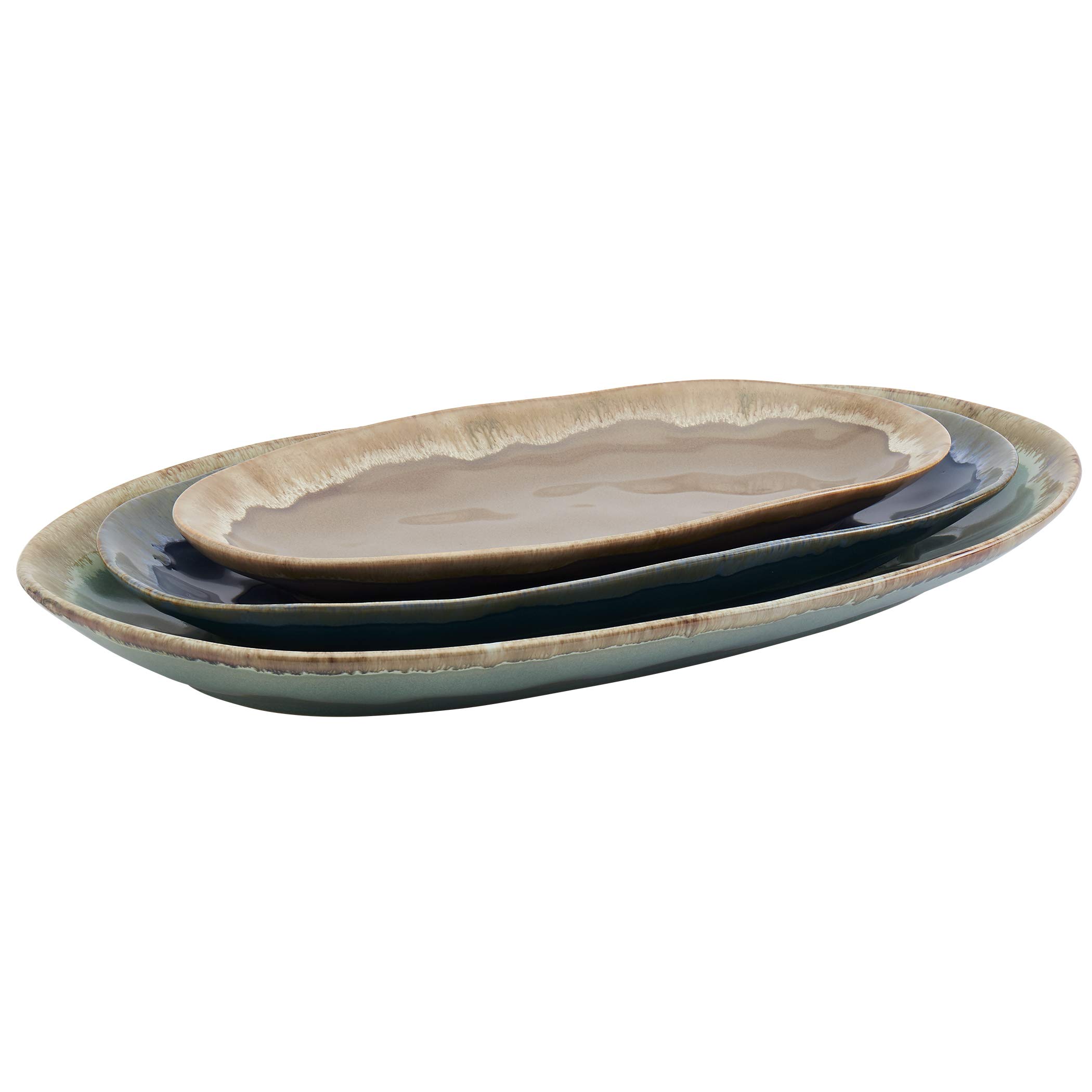 Tabletops Gallery Tuscan Reactive Glaze Stoneware Platter Serving Bowl