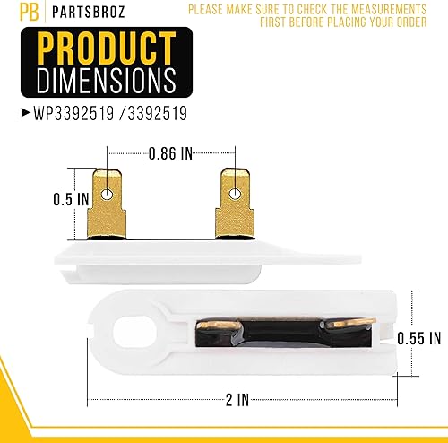 Miniatura 2 de PartsBroz WP3392519 3392519 Fusible térmico para secadora G4AP0500 TF091C Fusible térmico para secadora Whirlpool, Fusible térmico para secadora