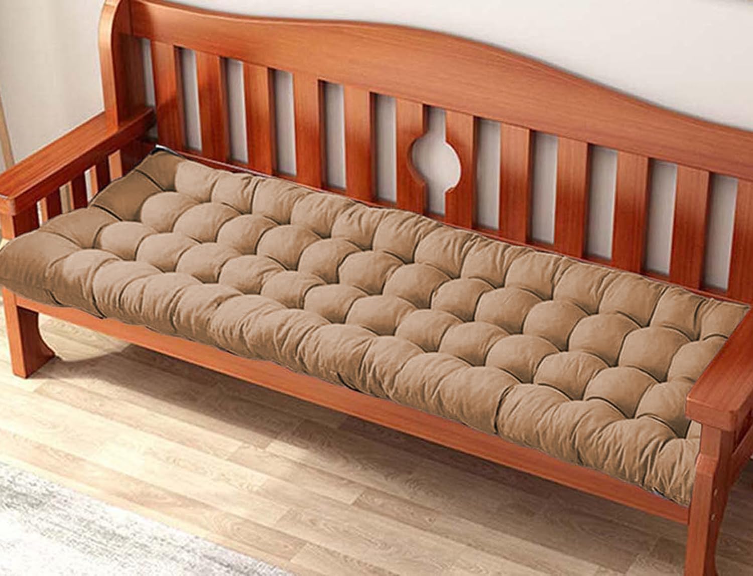 Bequemes Sitzkissen für Gartenbank, 2-/3-Sitzer, rutschfest, rechteckig, für Chaise/Wippe, 140 x 50 cm, Beige, Outdoor-Sitzkissen