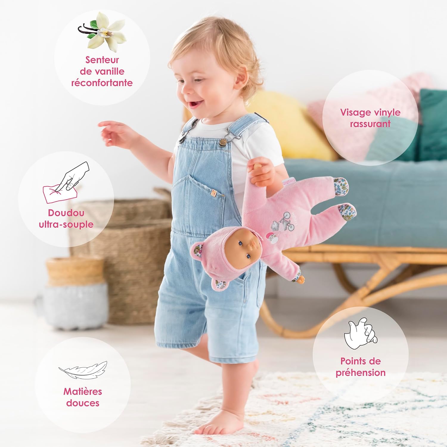 Corolle Sweet Heart Pink Bear Baby Doll, 12-Inch Soft Plush Comfort Toy for Babies, Suitable from 9 Months