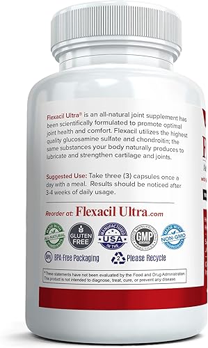 Miniatura 6 de Flexacil Ultra (3 BOTTLES) Maximum Strength Joint Health & Support Supplement  Glucosamine, Chondroitin, Hyaluronic Acid & MSM  Cartilage Support,