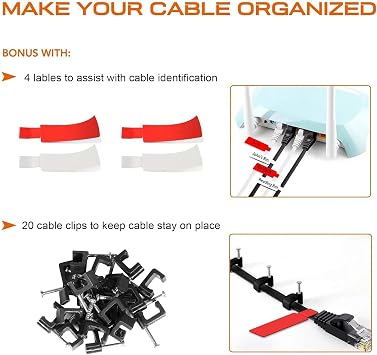 TBMax 2Pack 4.5M Cat6 Ethernet Cable 1Gbps High Speed RJ45 Flat Internet Cable UTP Internet Patch Cable Compatible with Cat5/Cat7, for Switch/Router/Modem(Black) (4.5m(2pack))