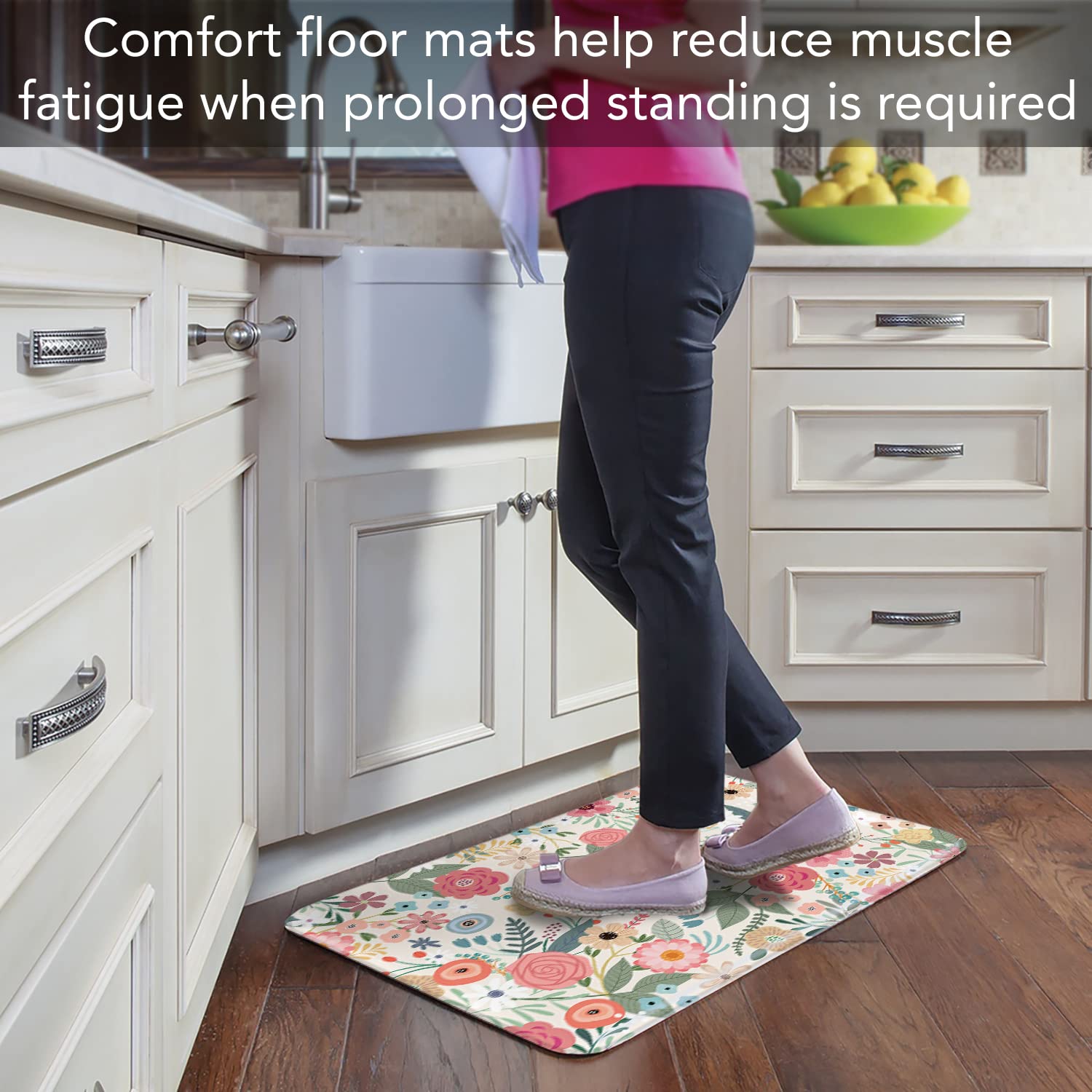 CounterArt Floral Frenzy 30” x 20” Decorative Vinyl Comfort Floor Mat Manufactured in The USA, Waterproof, Reduces Muscle Fatigue, Easy to Clean