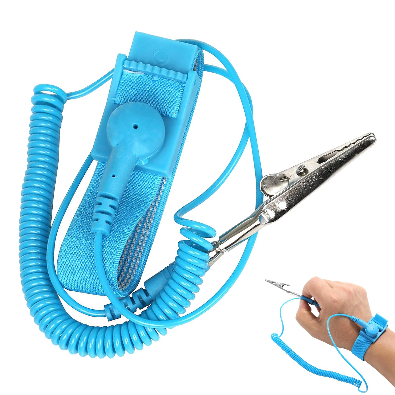 Anti Static Wrist Straps, Antistatic Wristband, Anti Static Metal Adjustable Wrist Strap Coated, for Sensitive Electronics(Blue)