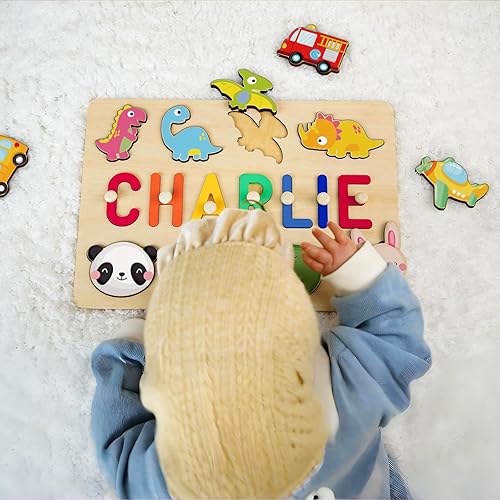 Miniatura 2 de Rompecabezas de nombres para niños pequeños de 1 a 3 años, rellenos de cesta de Pascua para niños pequeños, rompecabezas de madera personalizados