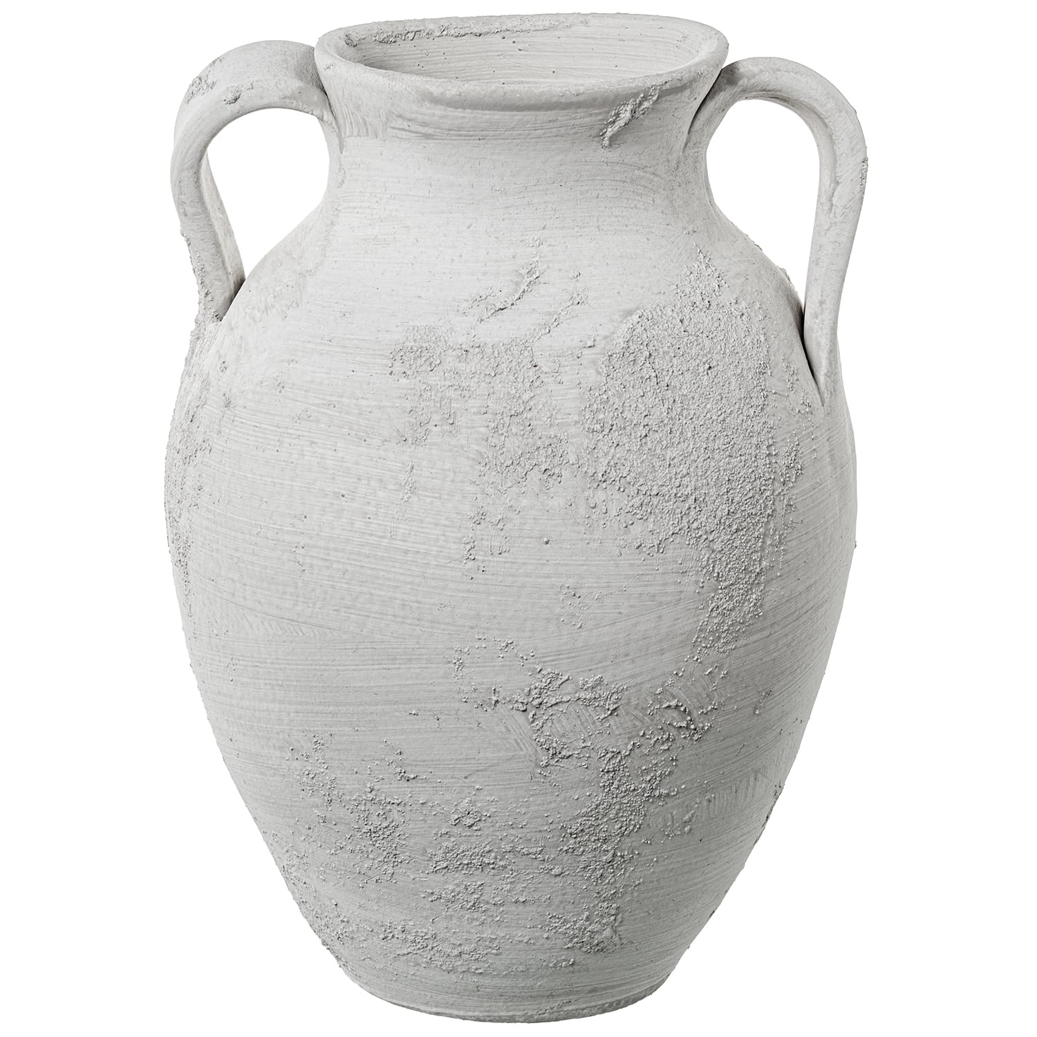 Vase en céramique blanc rustique 36 cm à col large pour bouquets volumineux