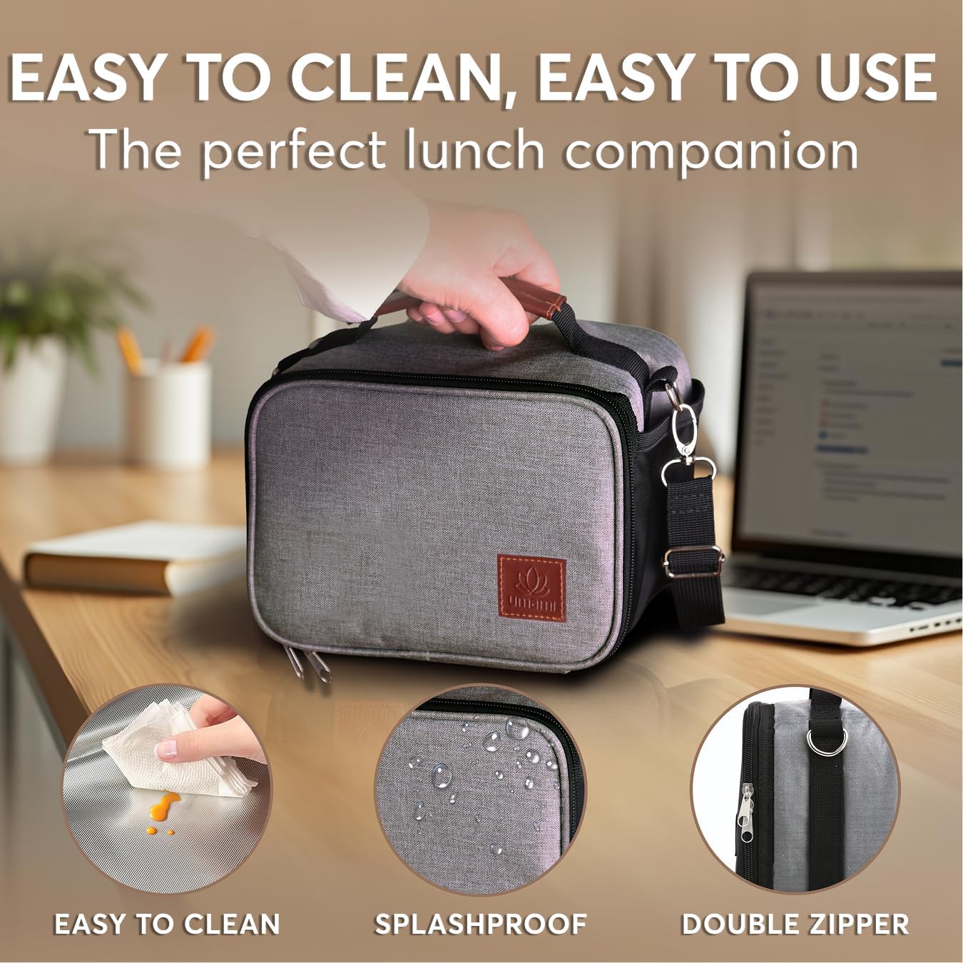 Umami Adult Lunch Box for Women/Men, Small Insulated Bag, Perfect Capacity, Reusable & Easy to Clean Office Lunch Bag for Women/Men, Practical Cooler Tote, Gray - Image 5
