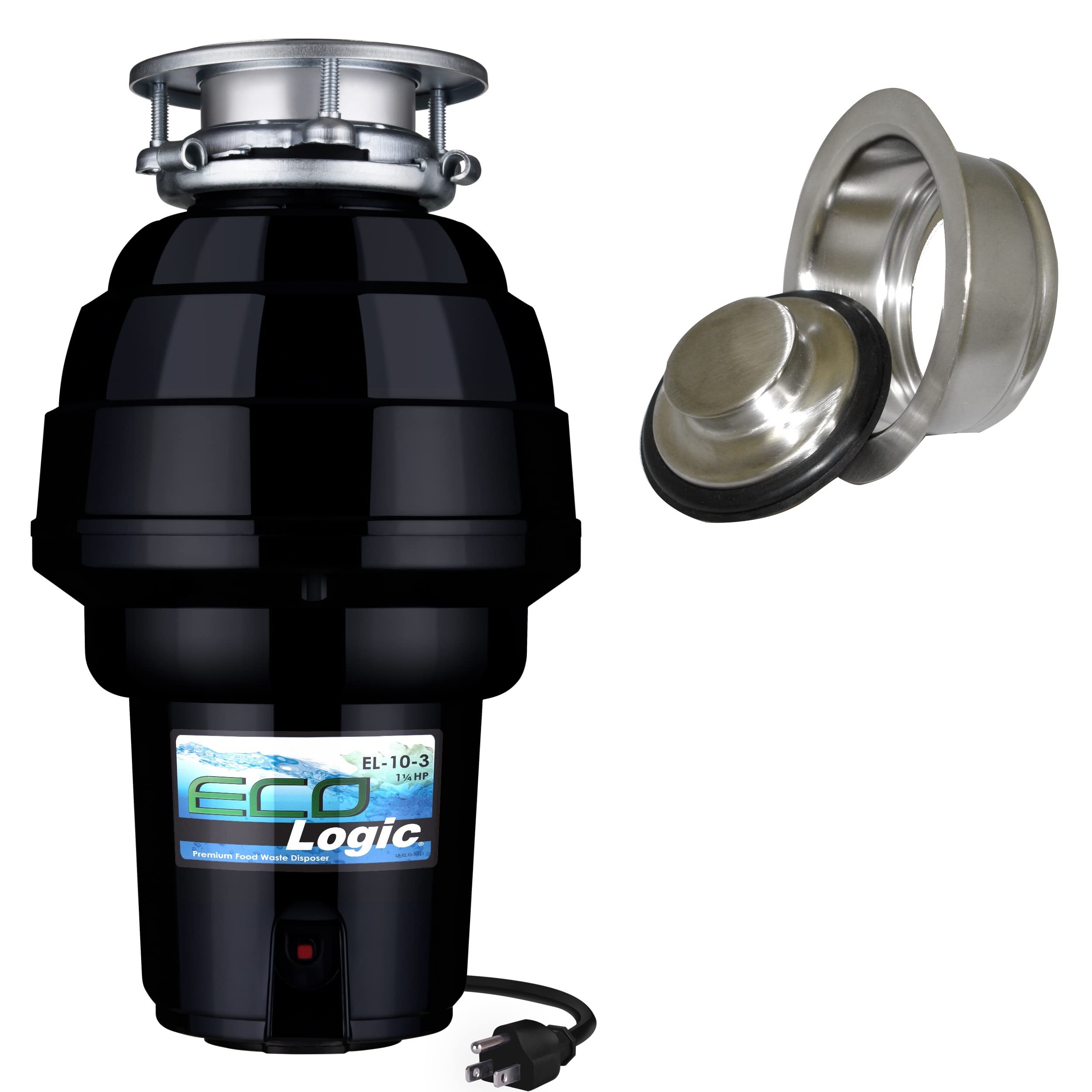 Eco Logic EL-10-DS-BN 10 Designer Series Food Waste Disposer with Brushed Nickel Sink Flange, 1-1/4 HP