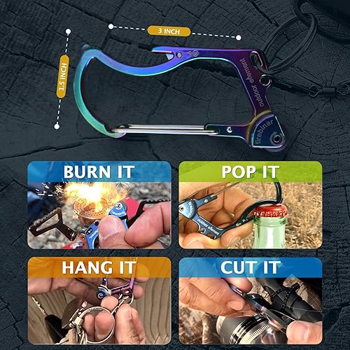 Miniatura 5 de OUTDOOR ELEMENT Firebiner 6-en-1 - Mosquetón Iniciador de Fuego EDC Multiherramienta de Emergencia - Llavero, Cuchilla Utilitaria, Abrebotellas y Más